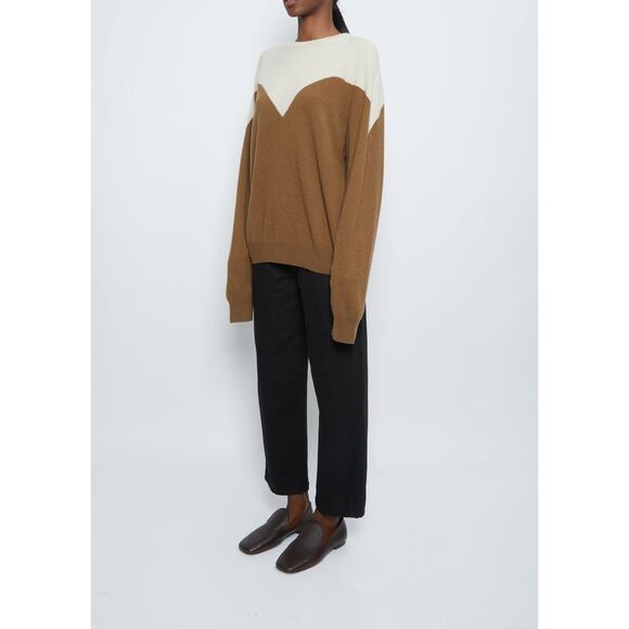 Frenckenberger Boyfriend Crewneck Sweater Small Cream Warm Brown 100% Cashmere - Picture 2 of 16